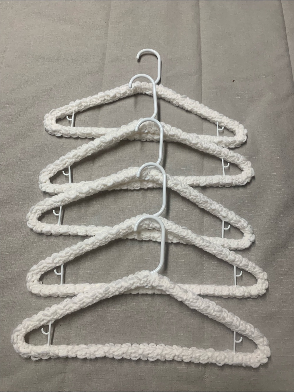 Hand Crafted White Crocheted Padded Closet Hangers - Set of 5